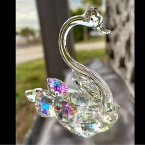6.5” Aurora Borealis Crystal Swan Figurine 1.6 lb Vintage Glam Decor